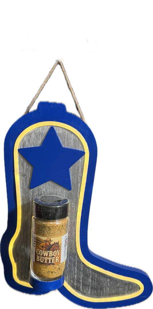 Lighted Wooden Cowboy Butter Boot Display w/ 4oz Spice Blend