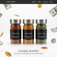 Landing Page for spice blends with money falling out of it.